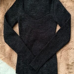 Anthropologie Black Sweater with Subtle Gold Speckles